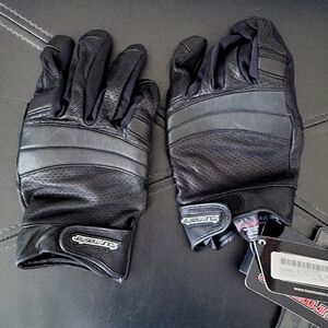 Tourmaster Black leather motorcycle gloves, Sz XL